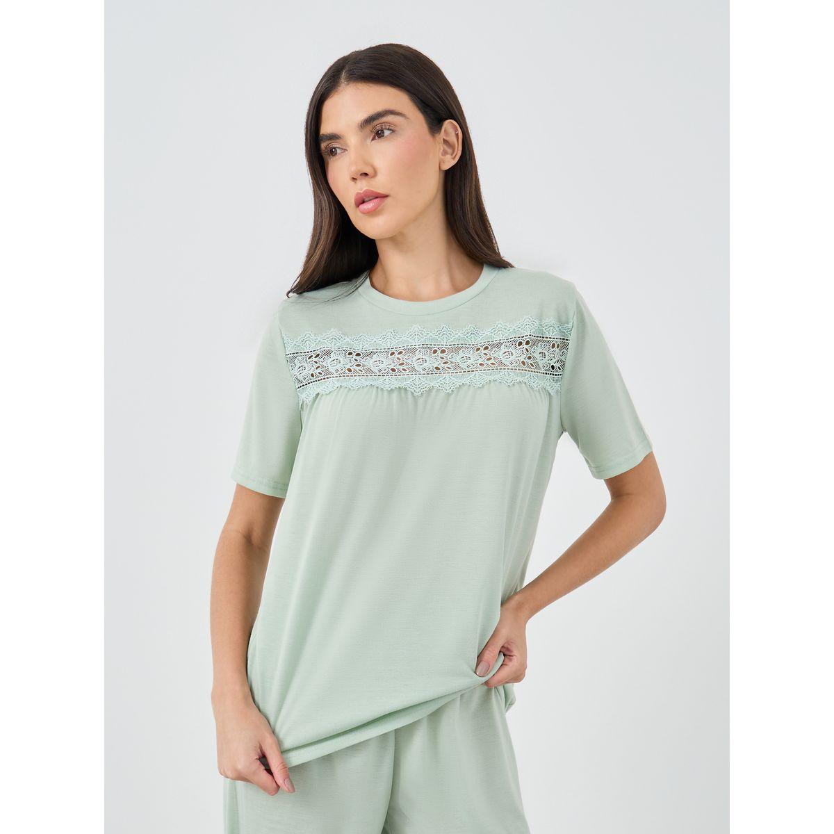 Styli Lace Insert Short Sleeve T-Shirt and Pyjama Set-women-clothing-nightwear-pyjamas-longsets-image-3