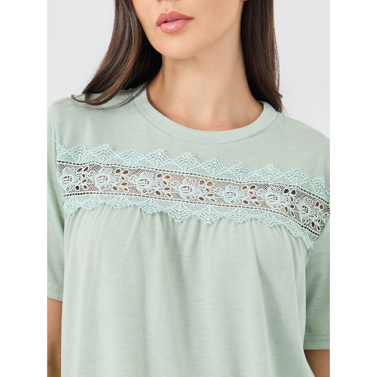 Styli Lace Insert Short Sleeve T-Shirt and Pyjama Set-women-clothing-nightwear-pyjamas-longsets-image-4