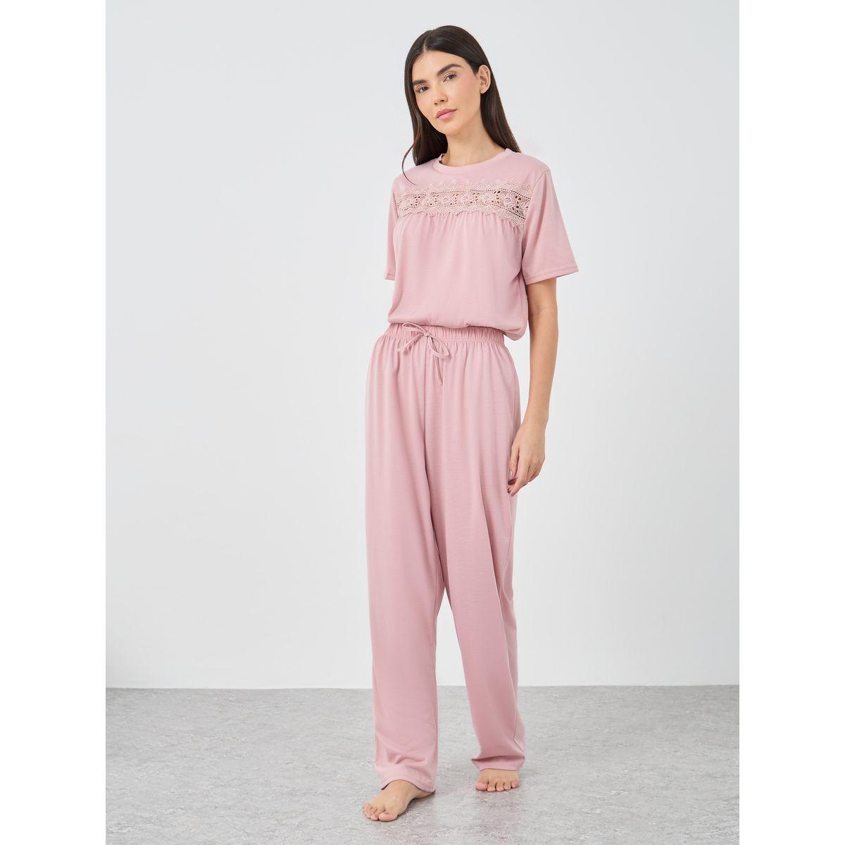 طقم بيجاما من بنطال وتيشيرت بياقة دائرية-women-clothing-nightwear-pyjamas-longsets-image-5