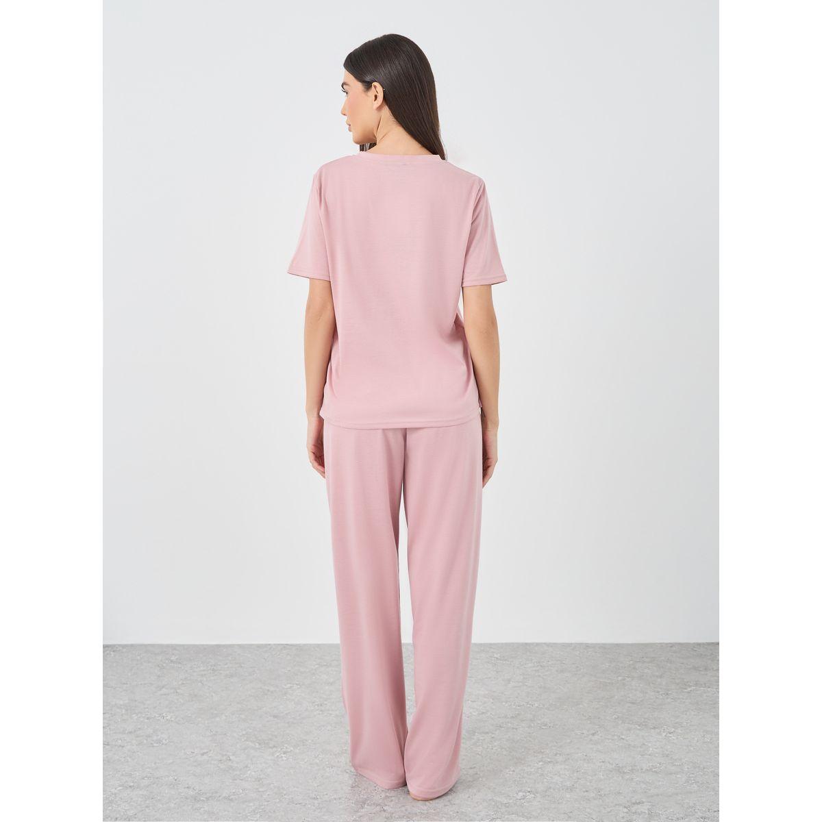 طقم بيجاما من بنطال وتيشيرت بياقة دائرية-women-clothing-nightwear-pyjamas-longsets-image-7