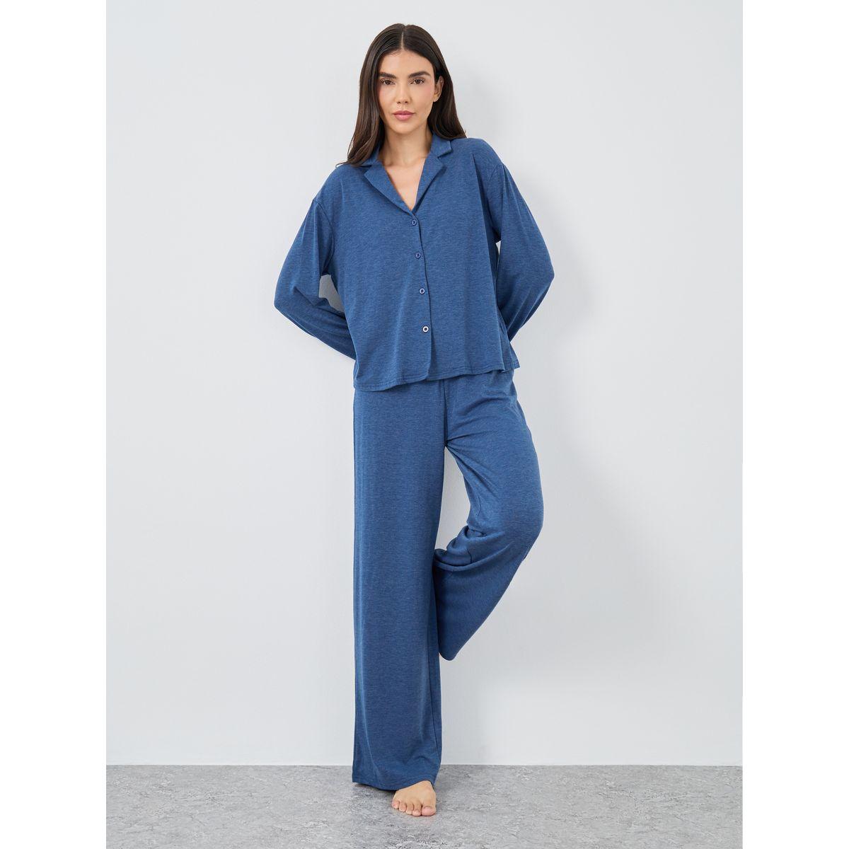 طقم من بنطال بيجاما بقصة أرجل واسعة وبلوزة بأكمام طويلة-women-clothing-nightwear-pyjamas-longsets-image-1