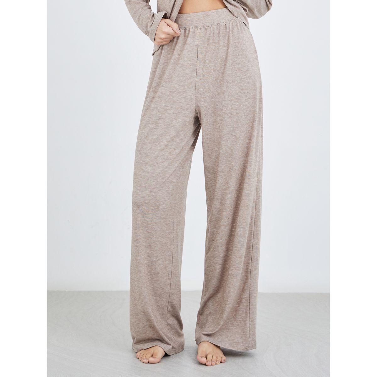 Styli Melange Buttoned Shirt and Pyjama Set-women-clothing-nightwear-pyjamas-longsets-image-4