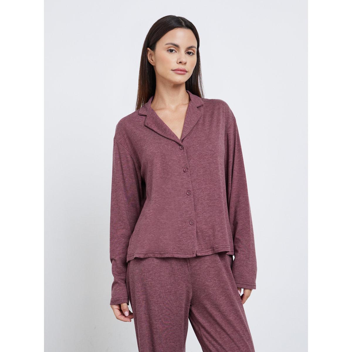 ستايلي - بيجاما قميص محبوك لون عنابي-women-clothing-nightwear-pyjamas-longsets-image-2
