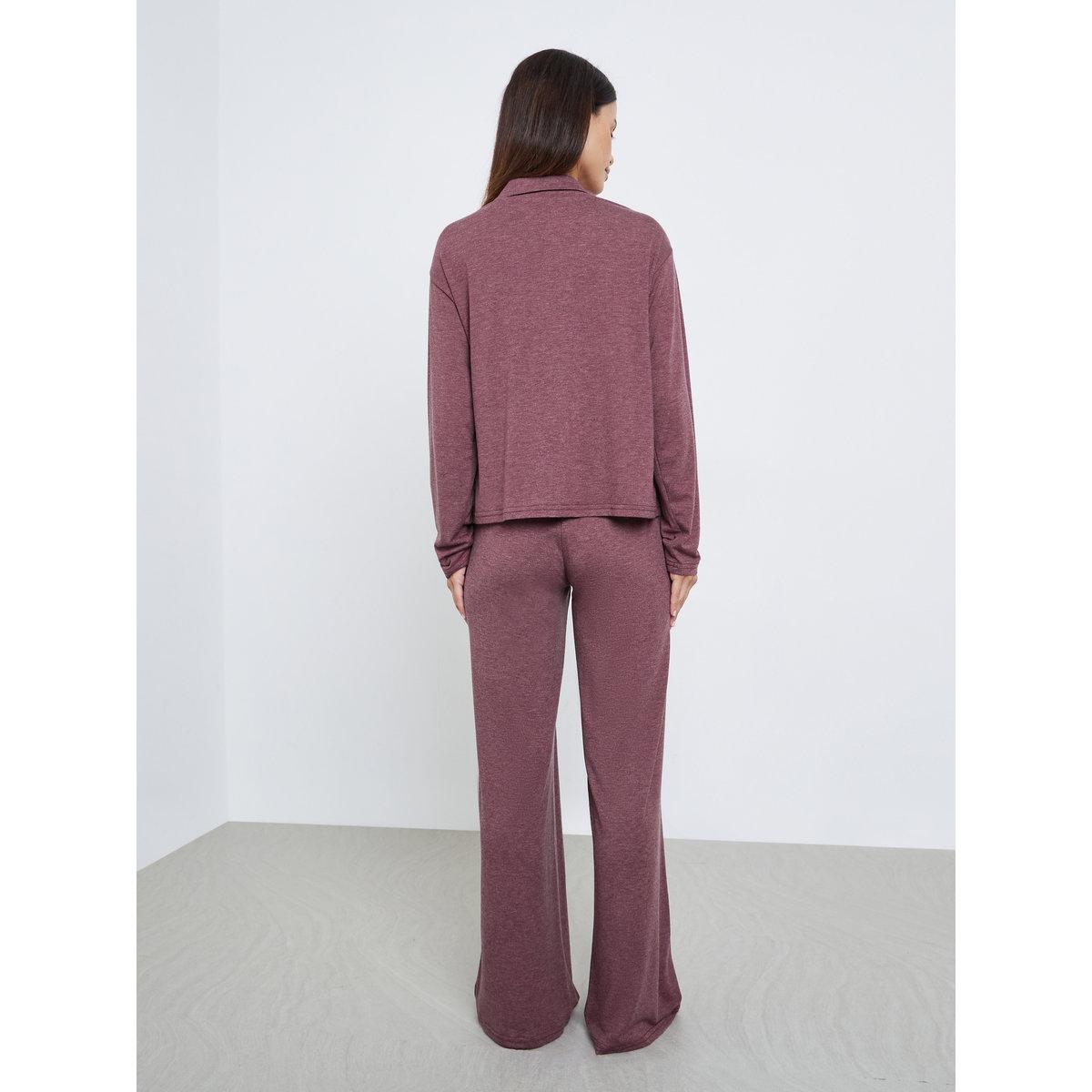 Styli Burgundy Knitted Shirt and Pajama Set-women-clothing-nightwear-pyjamas-longsets-image-4
