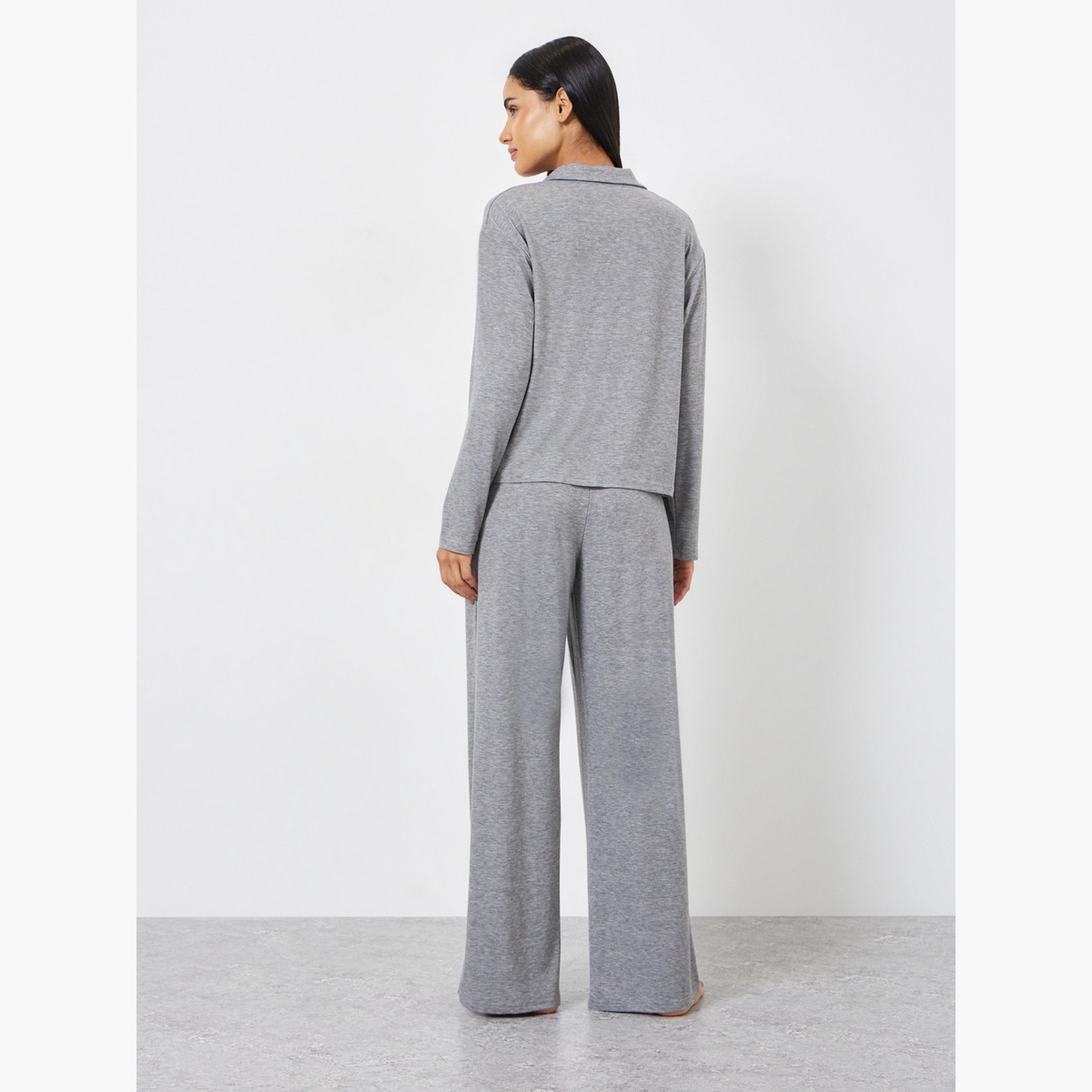 طقم بيجاما من قميص بأكمام طويلة وبنطال واسع-women-clothing-nightwear-pyjamas-longsets-image-3