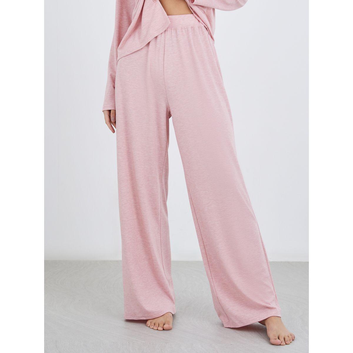 طقم من بنطال بيجاما وبلزوة بنسيج ميلانج-women-clothing-nightwear-pyjamas-longsets-image-4