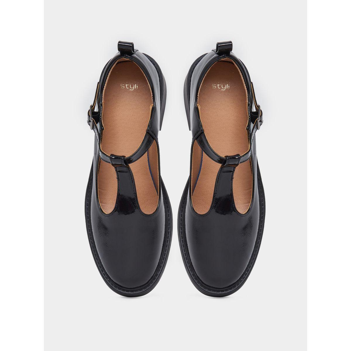 Styli Black Leather Look Mary Jane Shoes-women-shoes-ballerinas-image-5