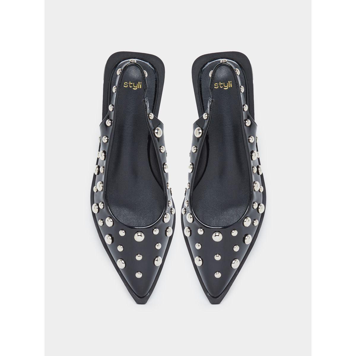 Styli Women Black Studded Slingback Mules-women-shoes-sandals-flats-image-5