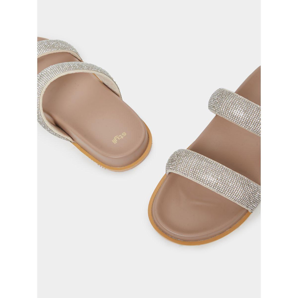 Styli Embellished Glitter Slip on Sandals-women-shoes-sandals-flats-image-3