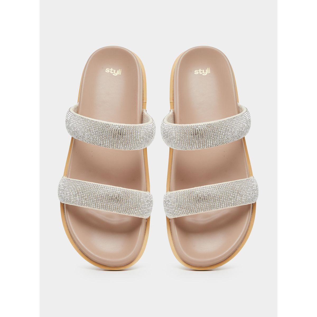Styli Embellished Glitter Slip on Sandals-women-shoes-sandals-flats-image-5