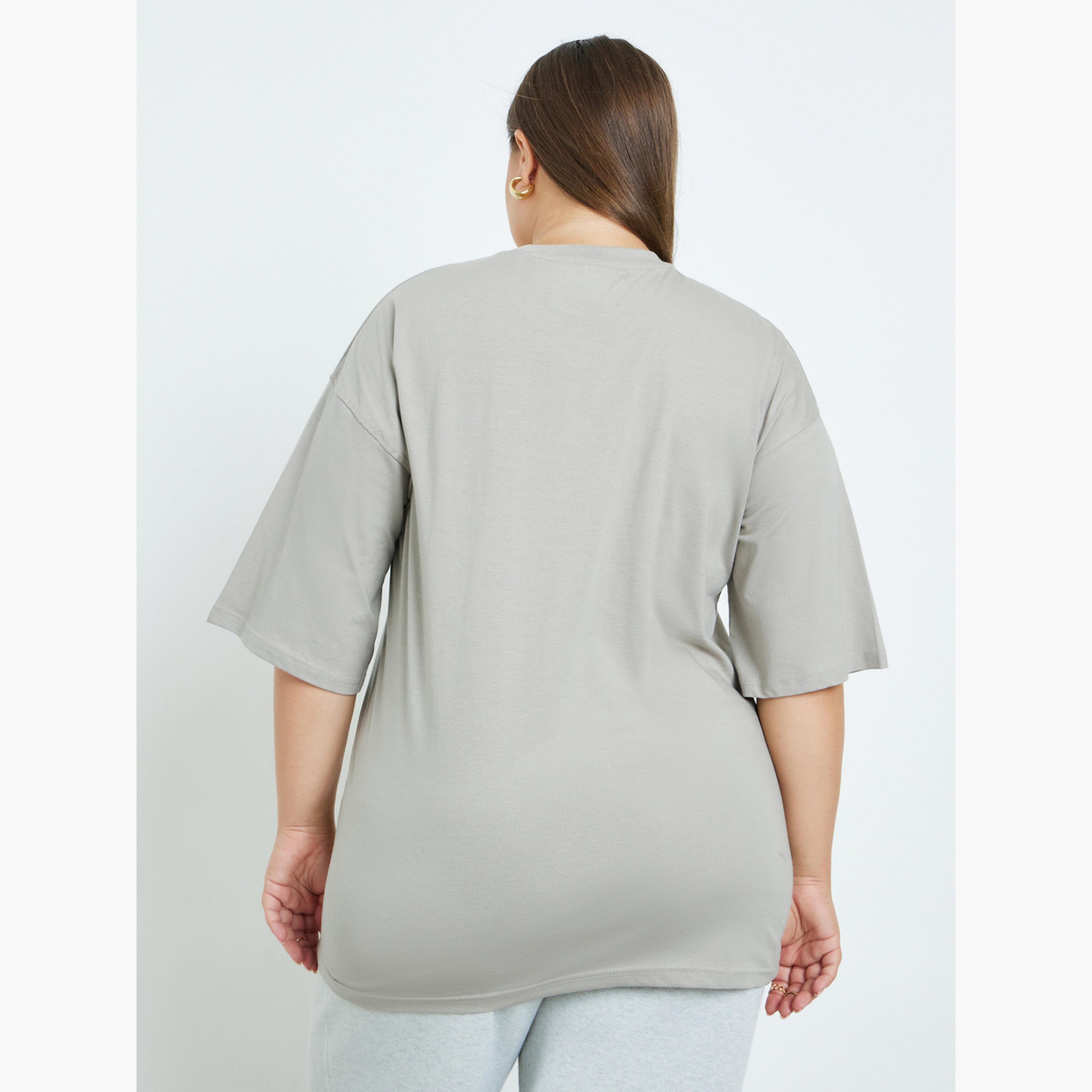 Styli Plus Size Grey Embroidered T-Shirt-women-clothing-tshirts-image-4