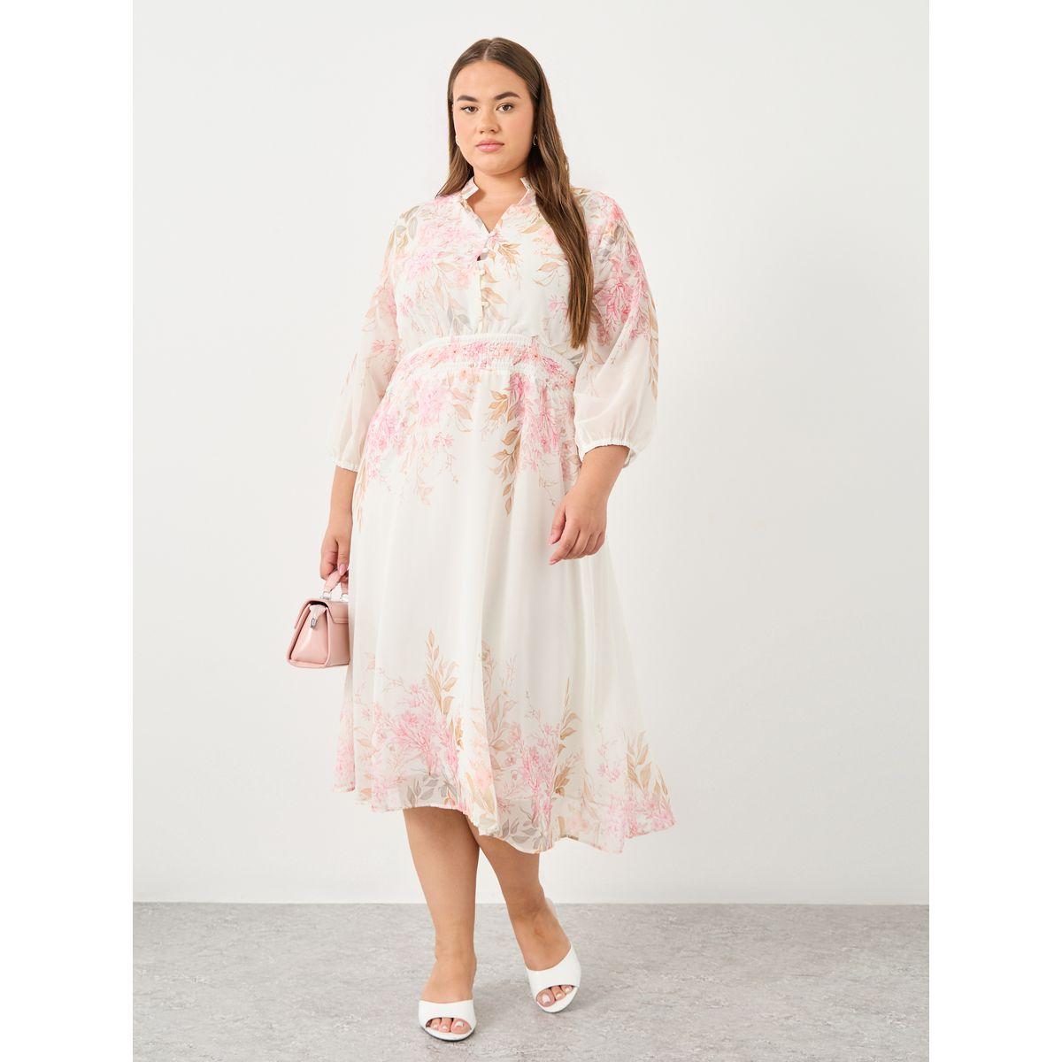 فستان ميدي بمقاس كبير بطبعة زهور-women-clothing-dresses-image-2