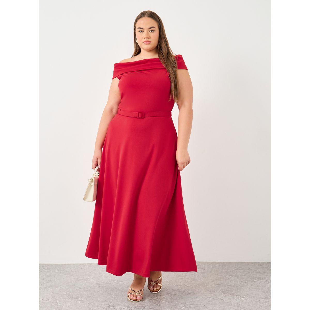 فستان طويل بمقاس كبير بأكتاف مكشوفة مع تفاصيل حزام-women-clothing-dresses-image-2