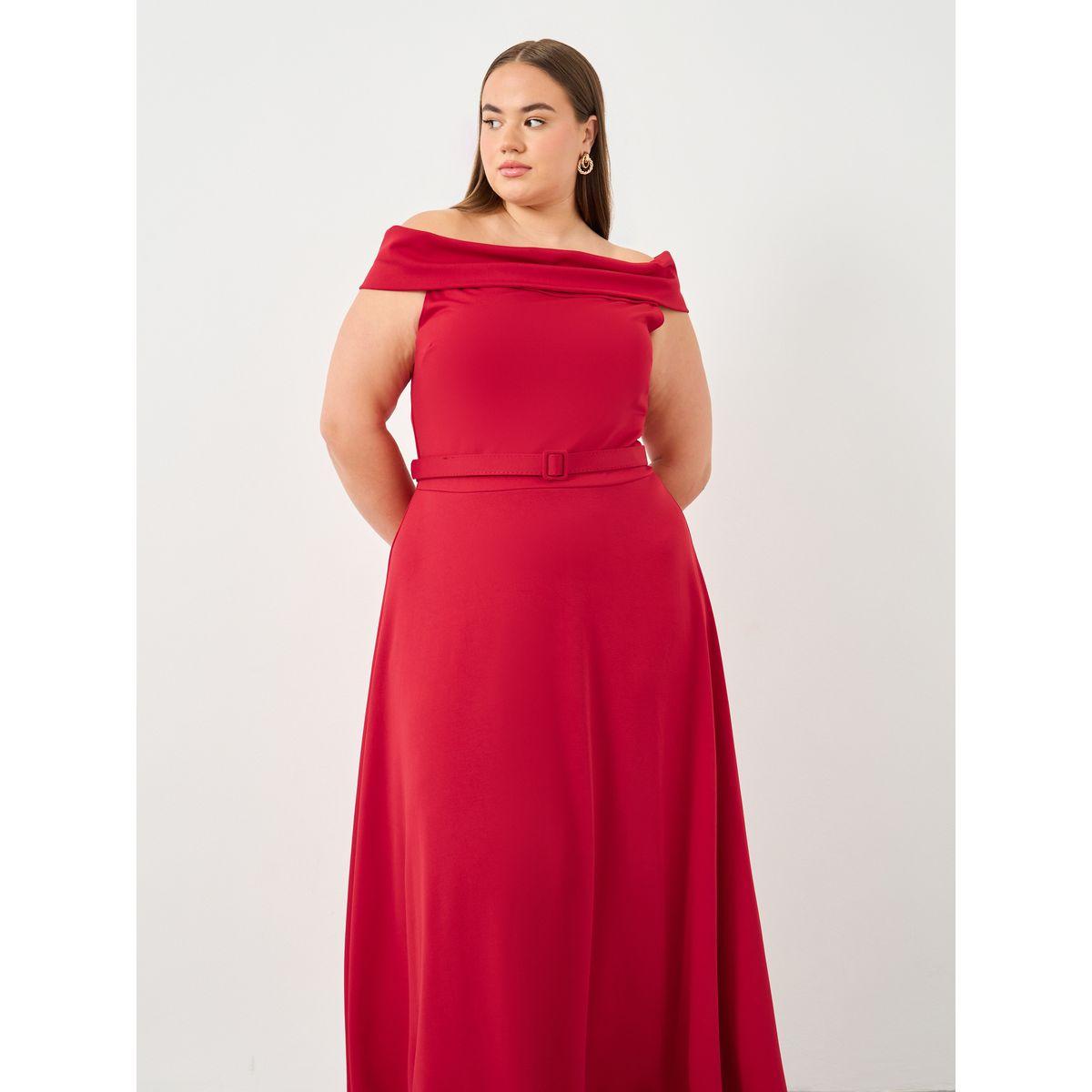 فستان طويل بمقاس كبير بأكتاف مكشوفة مع تفاصيل حزام-women-clothing-dresses-image-3
