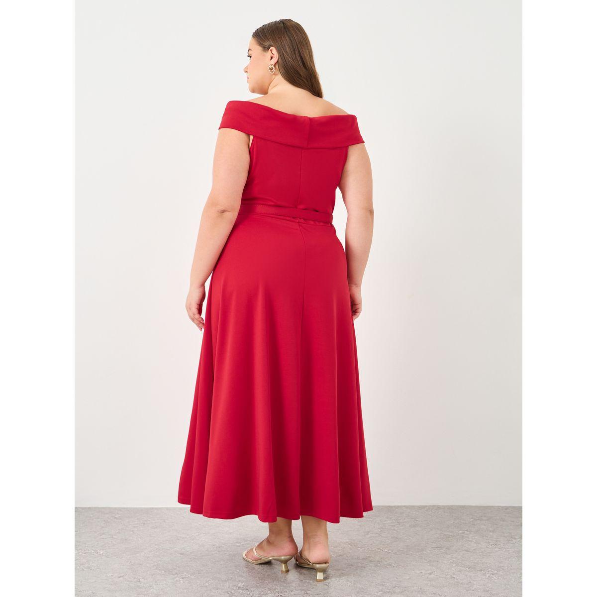 فستان طويل بمقاس كبير بأكتاف مكشوفة مع تفاصيل حزام-women-clothing-dresses-image-5