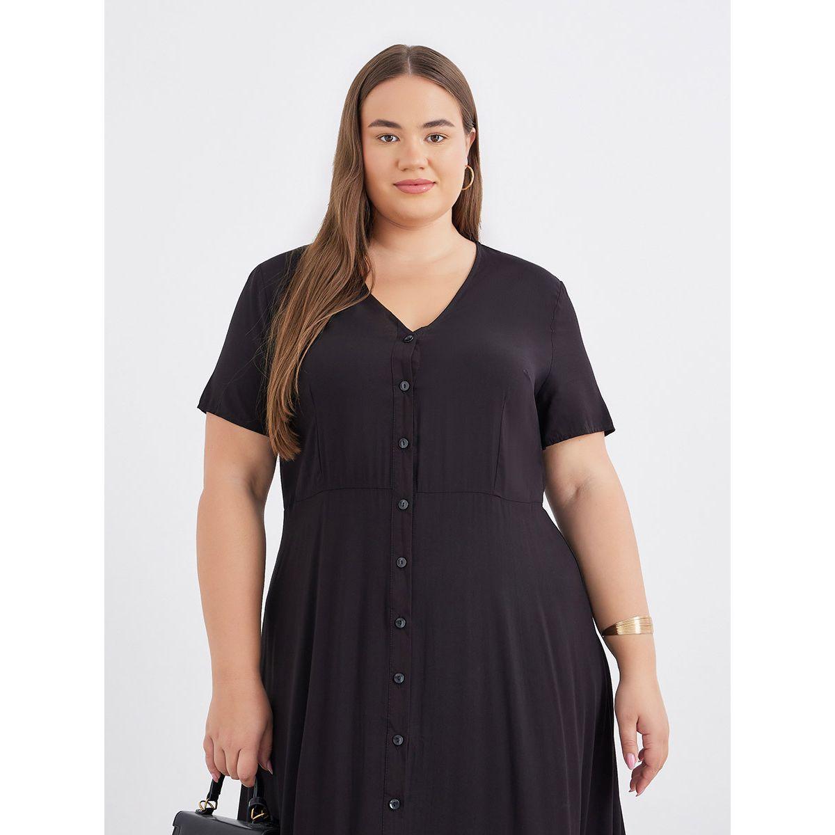 Styli Plus Black Maxi Dress with Button Closure-women-clothing-dresses-image-3