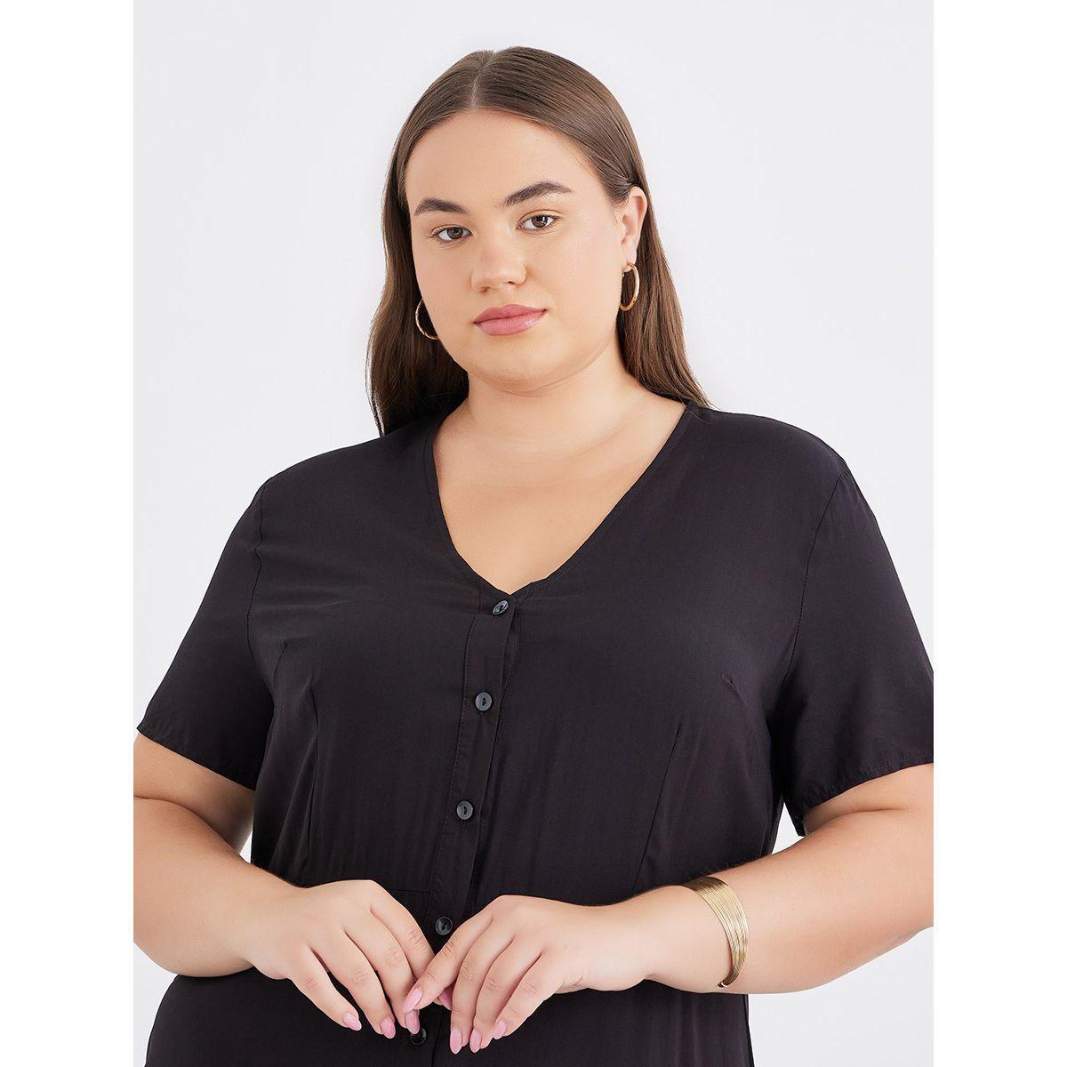 Styli Plus Black Maxi Dress with Button Closure-women-clothing-dresses-image-4
