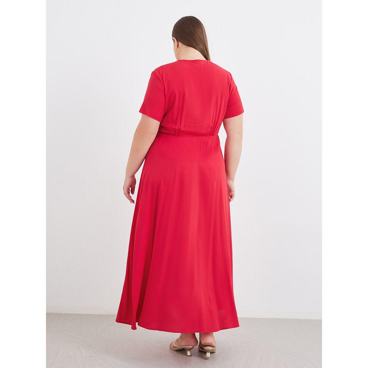 Styli Plus Red Maxi Dress with Button Closure-women-clothing-dresses-image-5