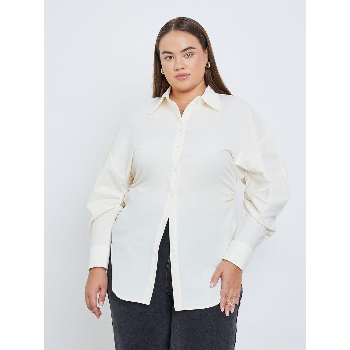 Styli Plus Cream Longline Fitted Shirt-women-clothing-shirtsandblouses-shirts-image-1