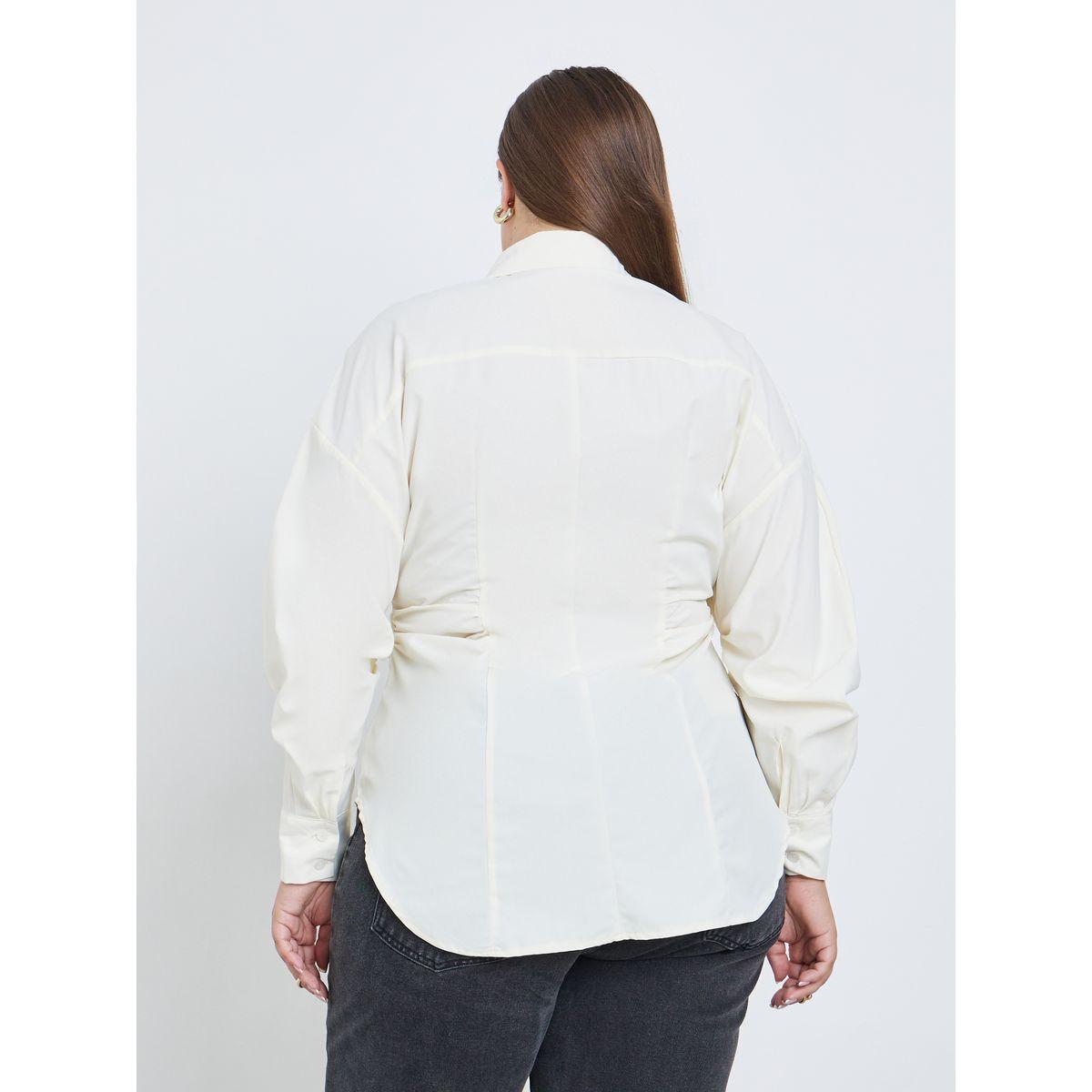 Styli Plus Cream Longline Fitted Shirt-women-clothing-shirtsandblouses-shirts-image-4