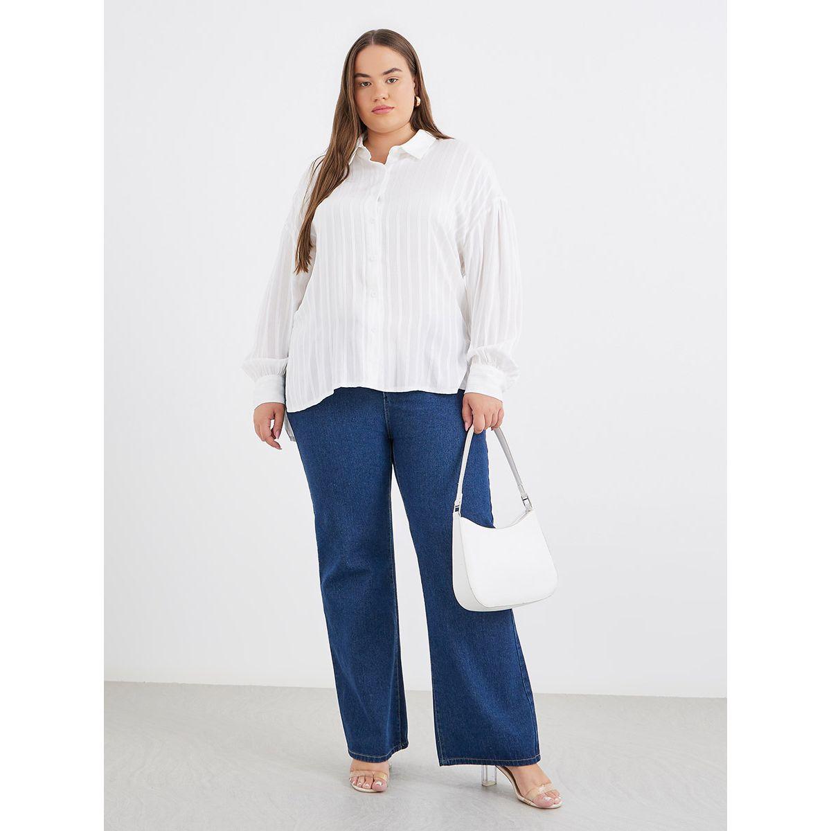 Styli Plus Longline Shirt with Textured Striped-women-clothing-shirtsandblouses-shirts-image-2
