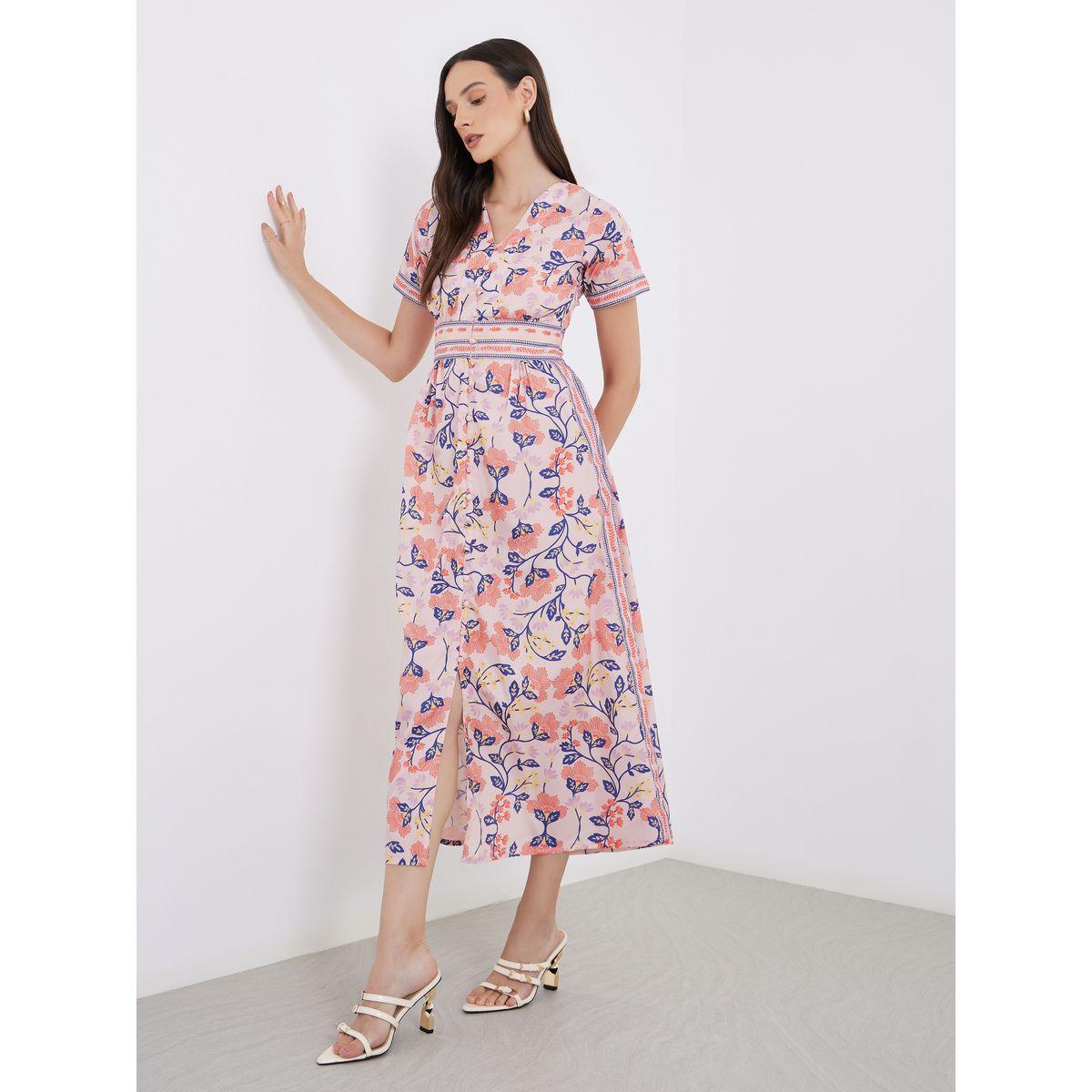 Styli All Over Print V Neck A-Line Maxi Dess-women-clothing-dresses-image-1