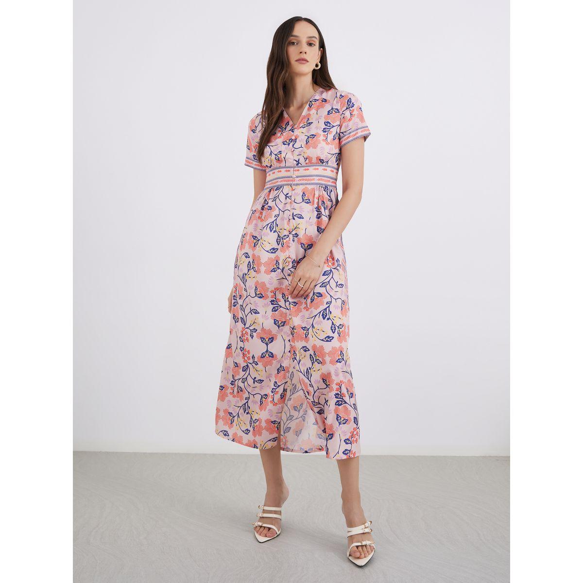 Styli All Over Print V Neck A-Line Maxi Dess-women-clothing-dresses-image-2
