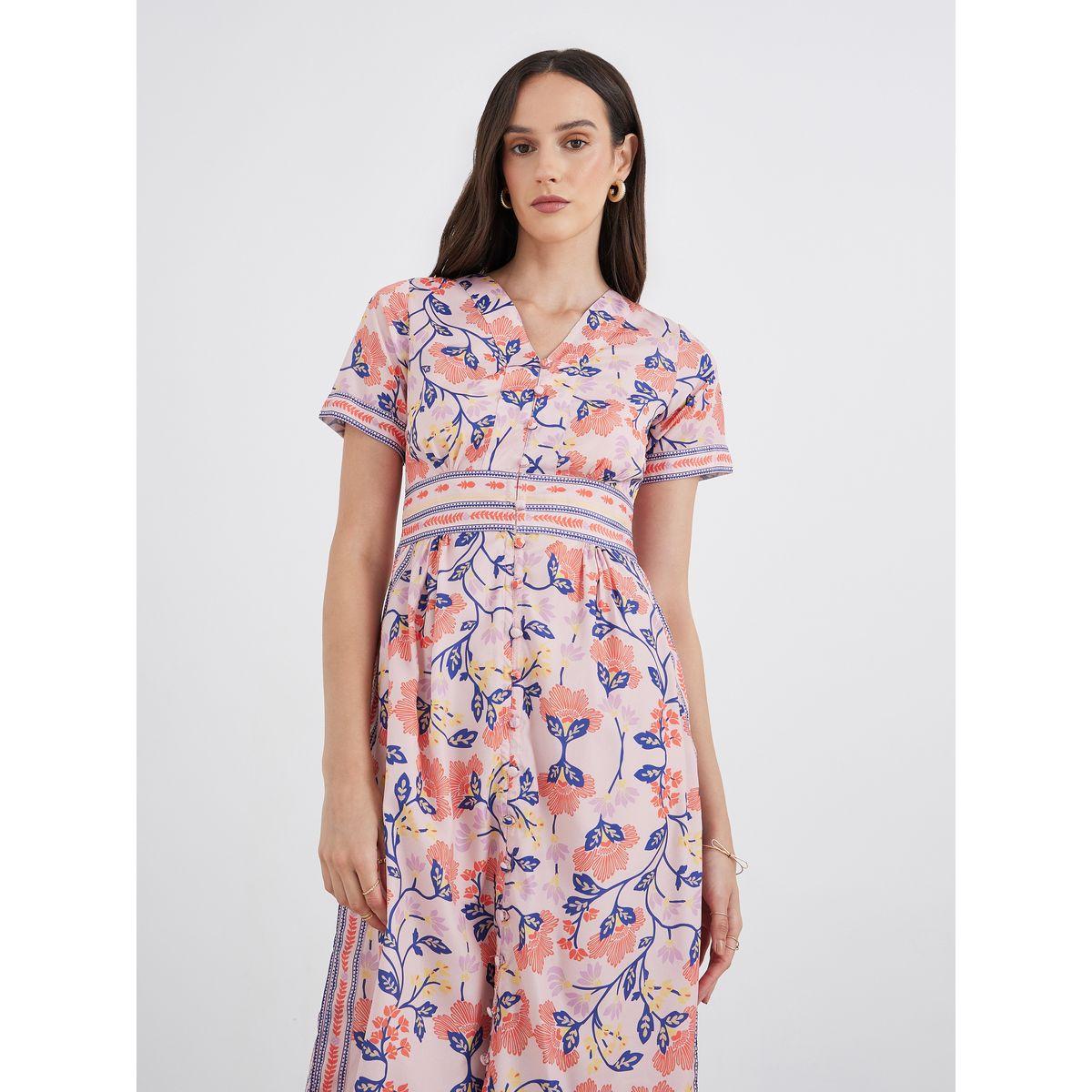 Styli All Over Print V Neck A-Line Maxi Dess-women-clothing-dresses-image-3