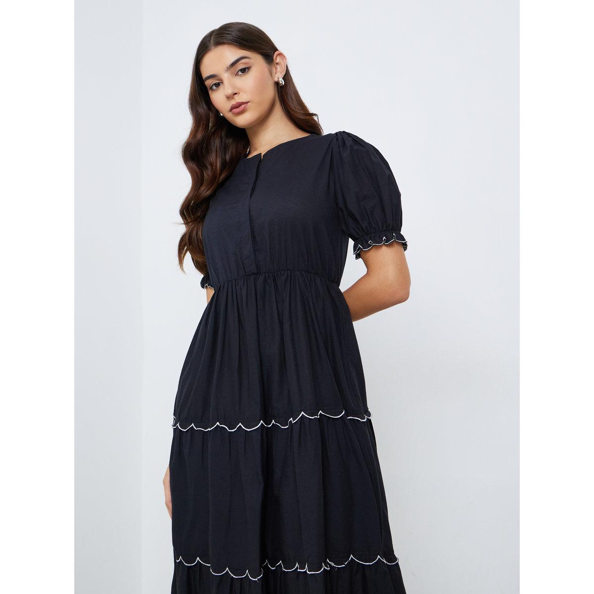 Styli Black Embroidered Tiered Midi Dress-women-clothing-dresses-image-3