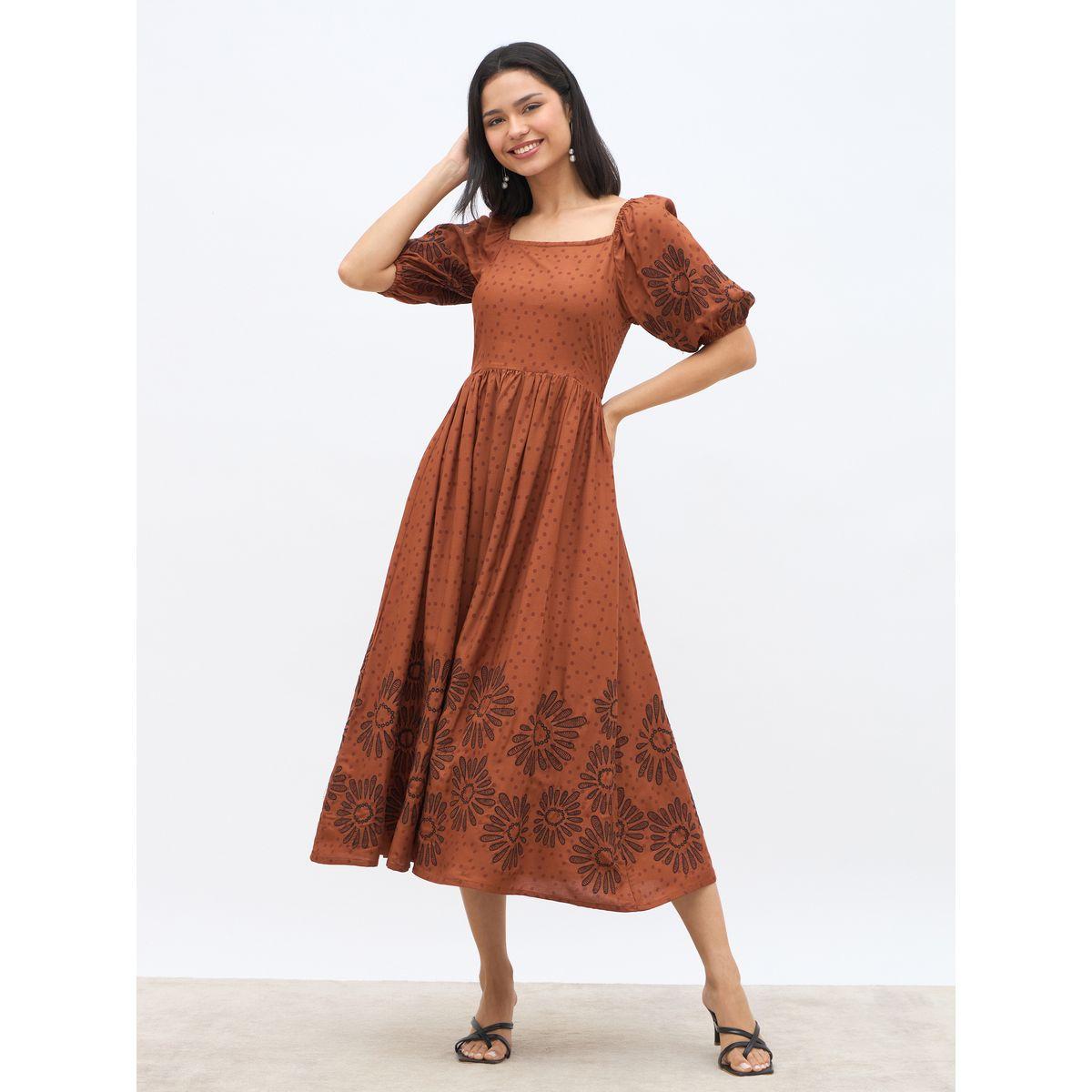 Styli Embroidered Puff Sleeves A-Line Midi Dress-women-clothing-dresses-image-2