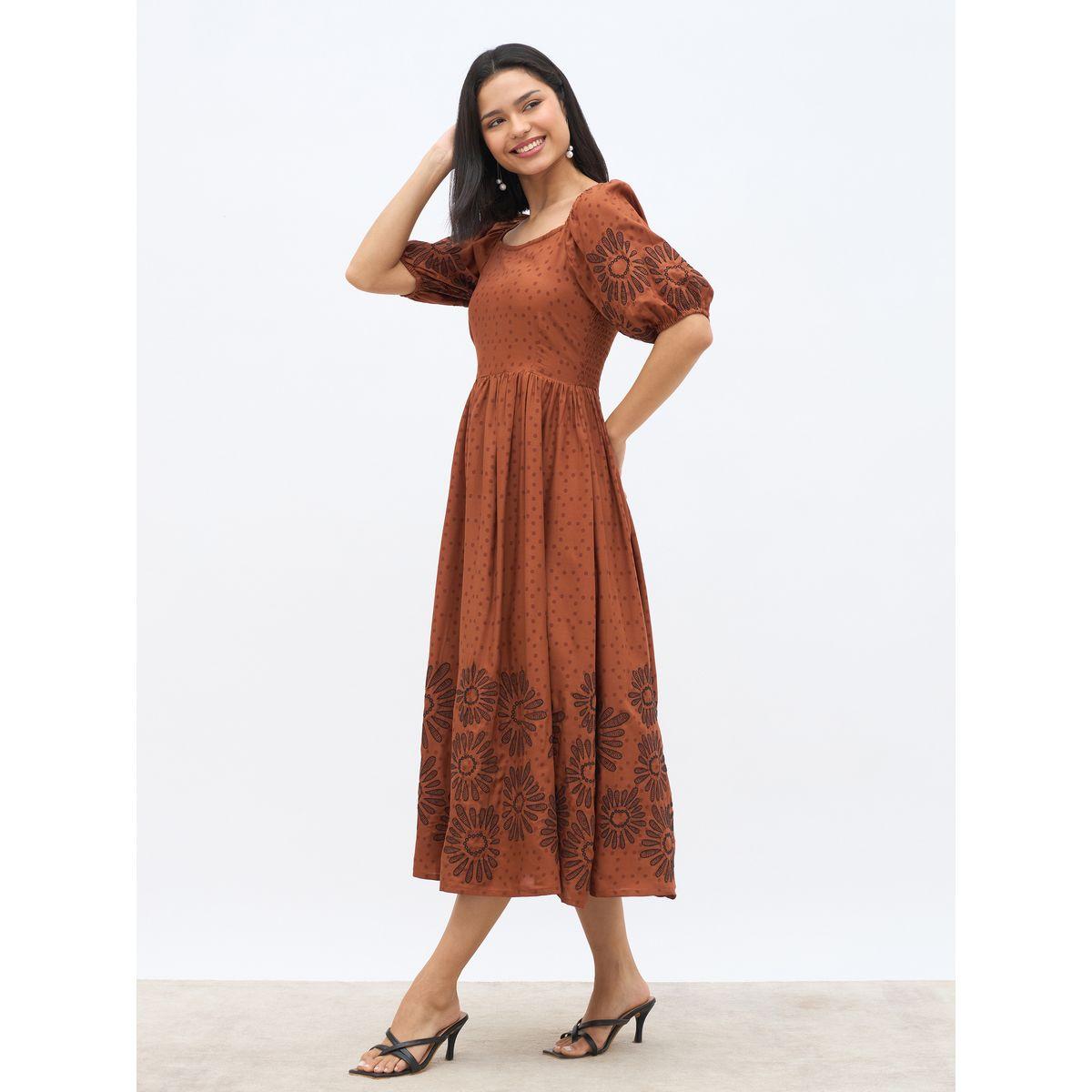 Styli Embroidered Puff Sleeves A-Line Midi Dress-women-clothing-dresses-image-3