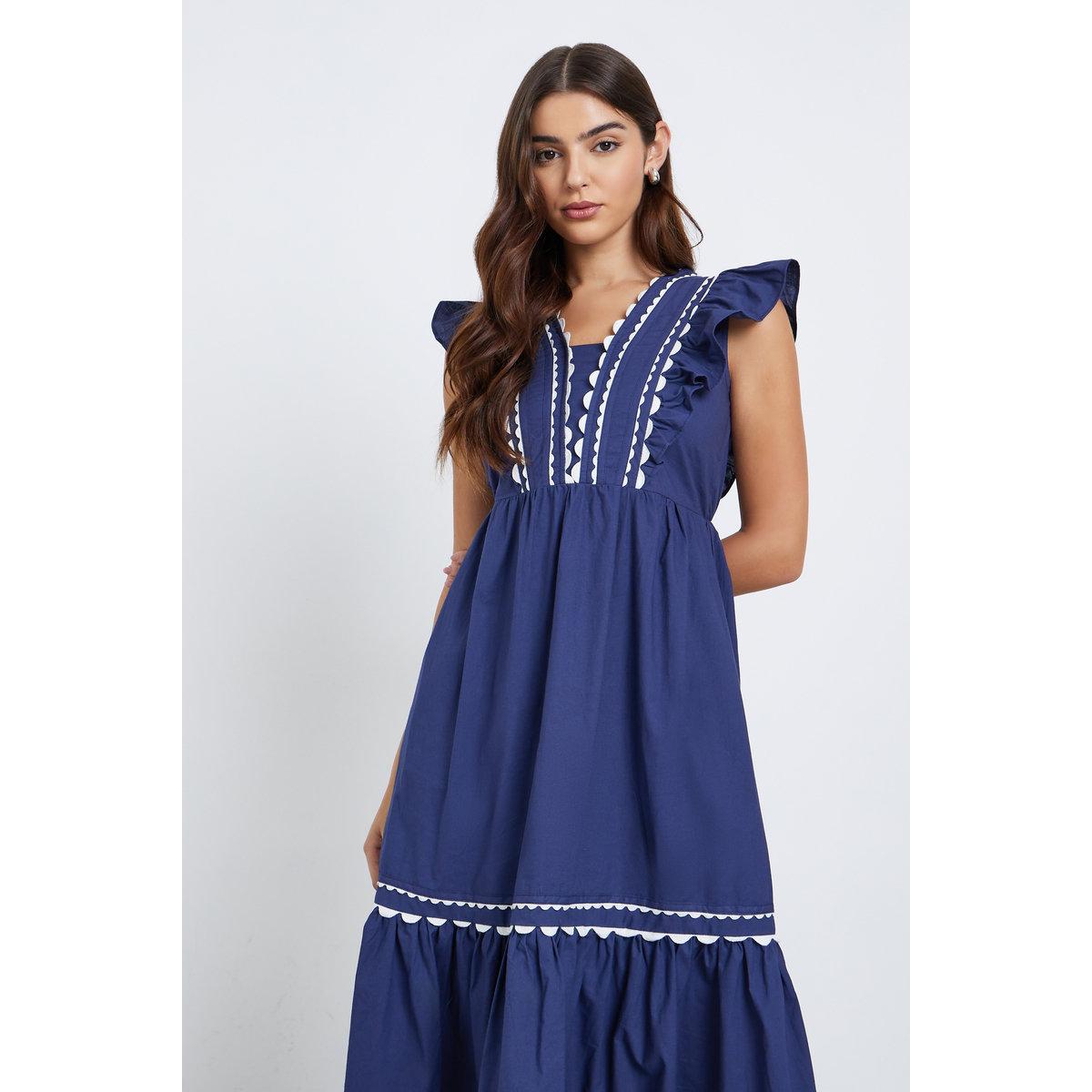 Styli Blue Ruffle Detail Midi Dress-women-clothing-dresses-image-2