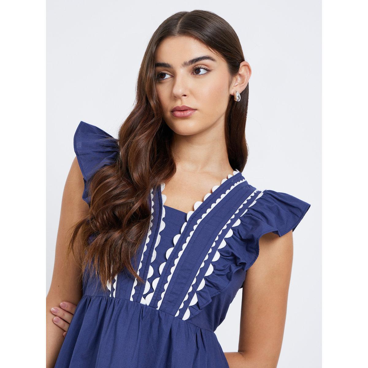 Styli Blue Ruffle Detail Midi Dress-women-clothing-dresses-image-3