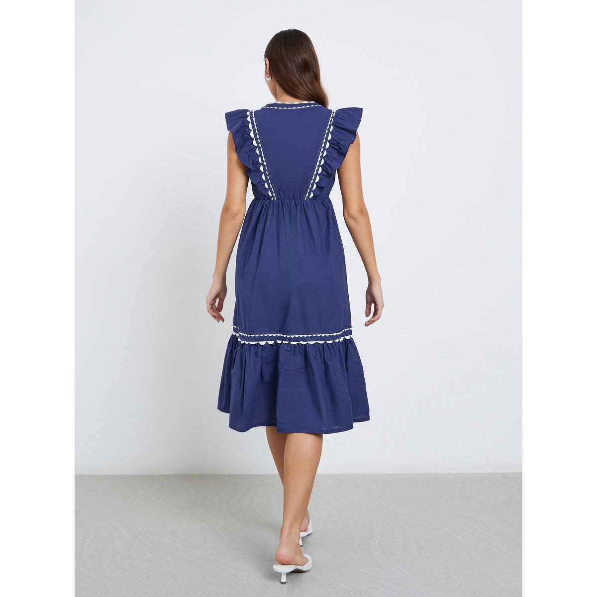 Styli Blue Ruffle Detail Midi Dress-women-clothing-dresses-image-4