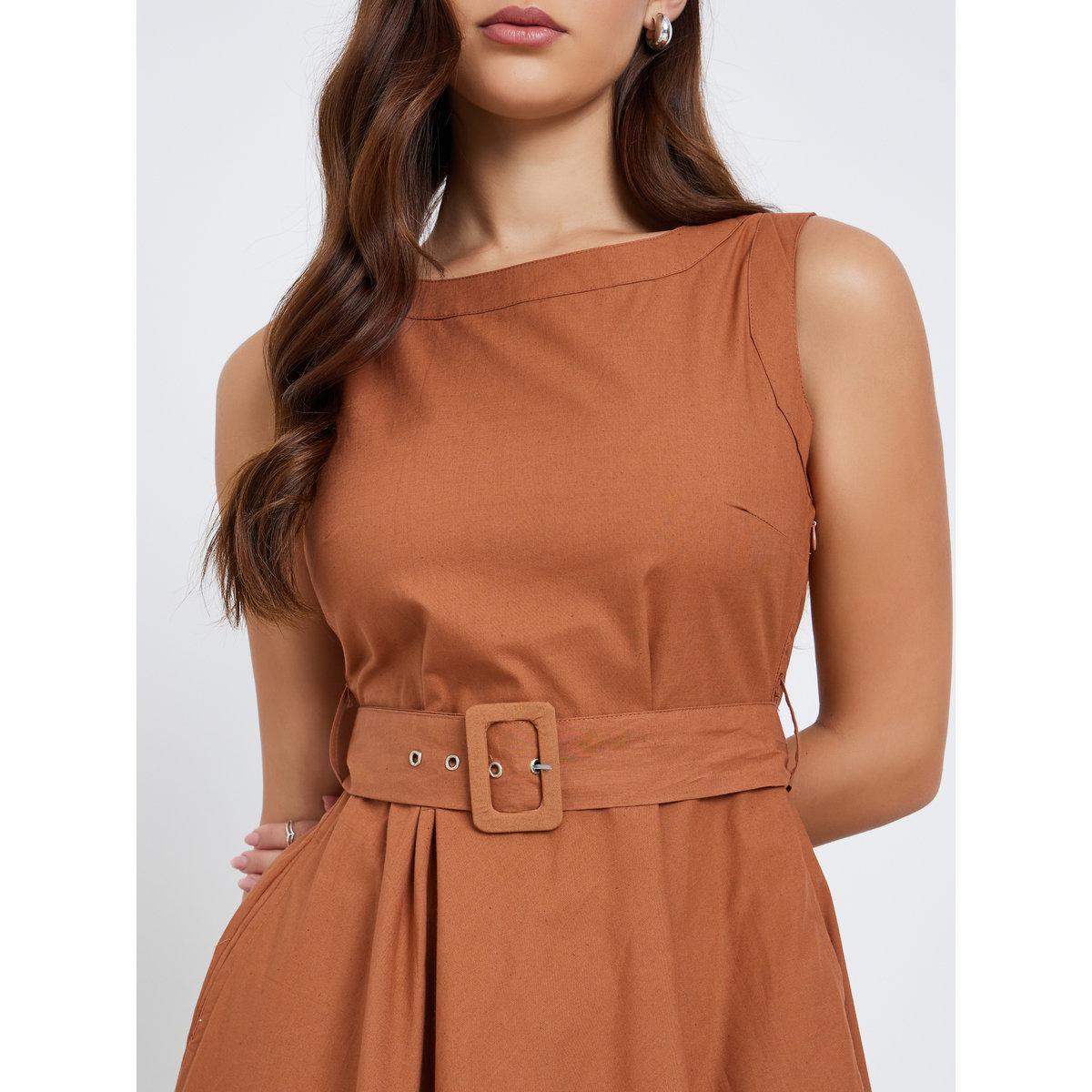 Styli Brown Sleeveless A-Line Midi Dress-women-clothing-dresses-image-3