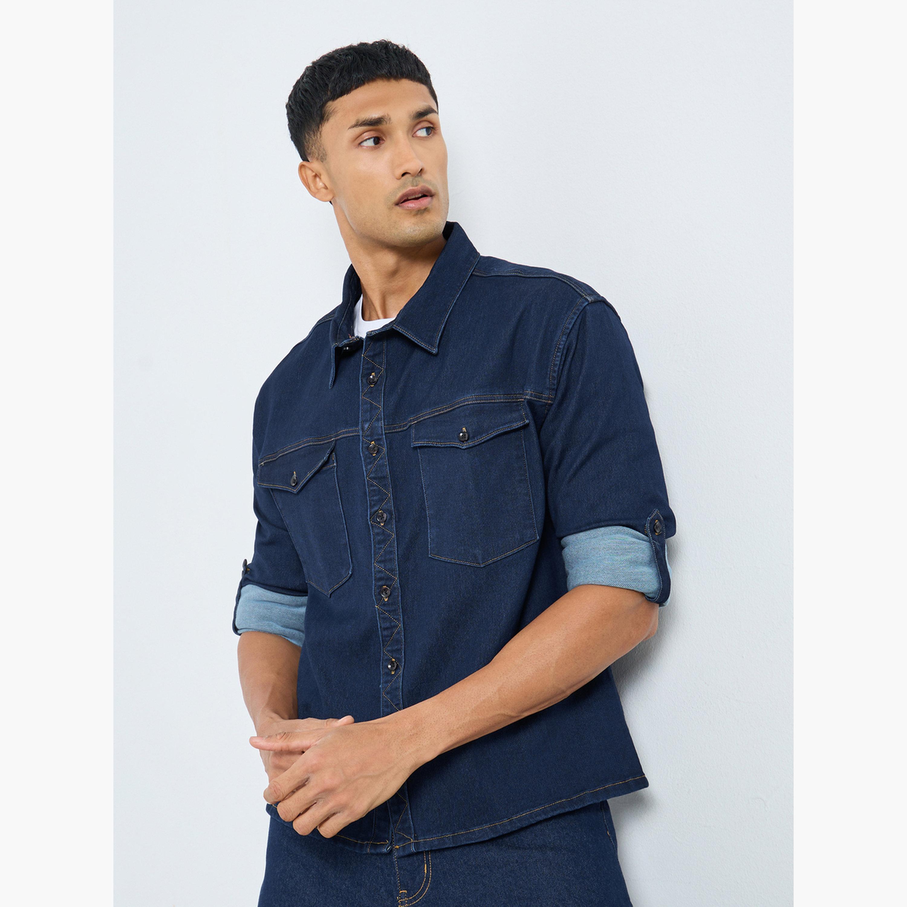 ستايلي - قميص جينز بقصّة مربعة للرجال-men-clothing-shirts-image-1
