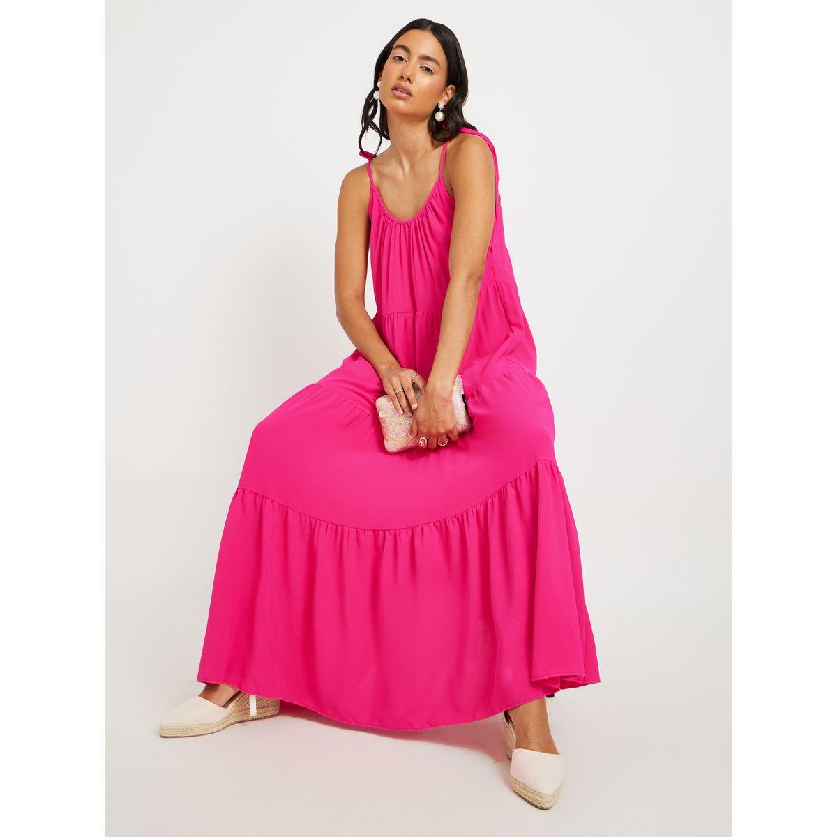 فستان طويل سادة بحمالات وكسرات-women-clothing-dresses-image-1