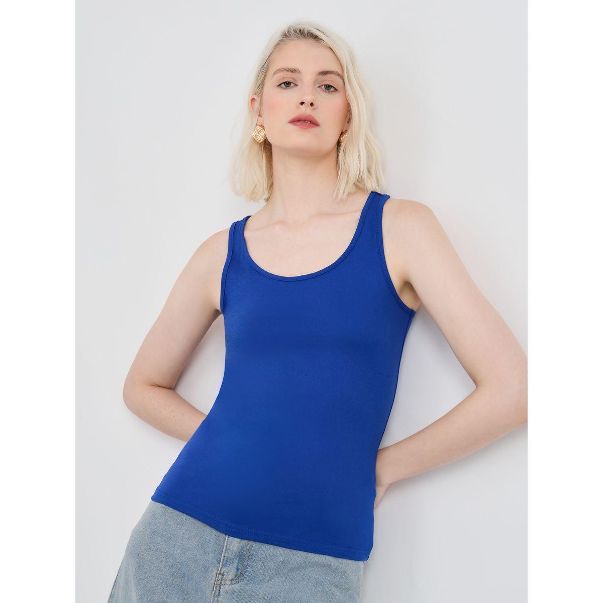 بلوزة كامي سادة بياقة دائرية-women-clothing-tshirts-image-1