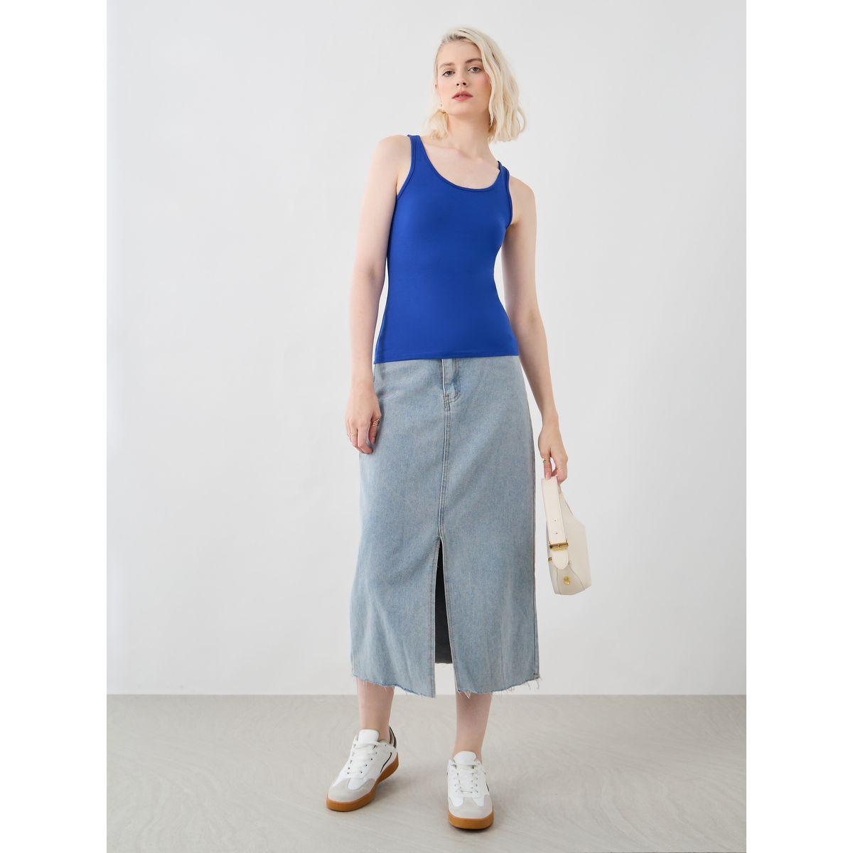 بلوزة كامي سادة بياقة دائرية-women-clothing-tshirts-image-2
