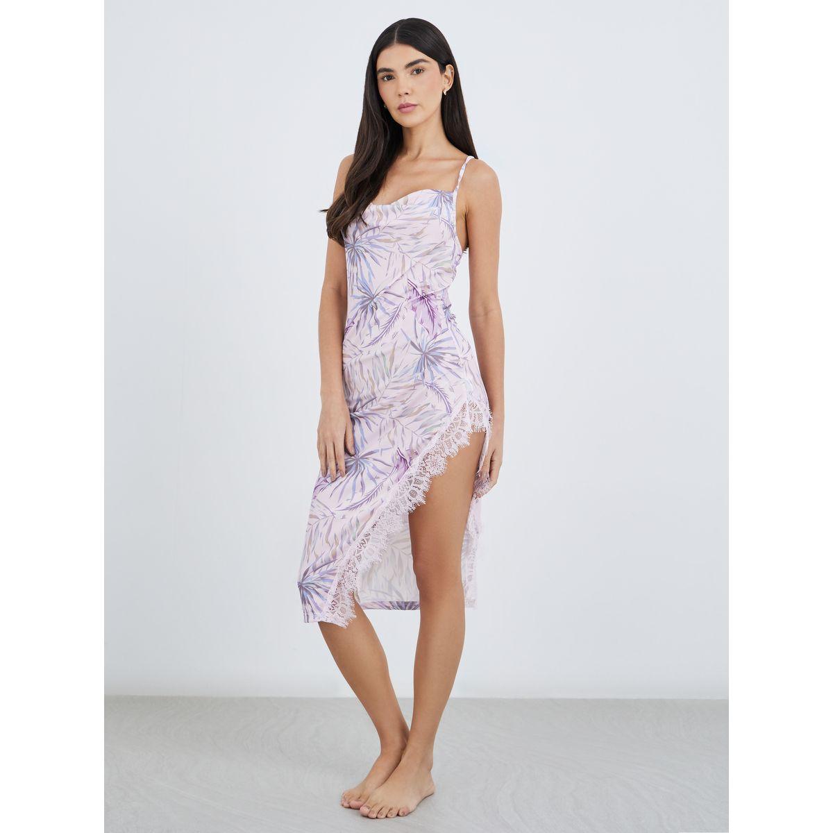 Styli Printed Strappy Slip Dress with Side Slit Detail-women-clothing-nightwear-nighties-image-1