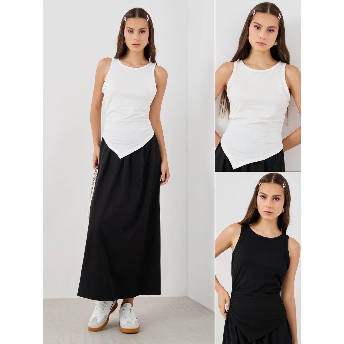 Styli Set of 2 - Solid Asymmetric Hem Cami Top-women-clothing-tshirts-image-1