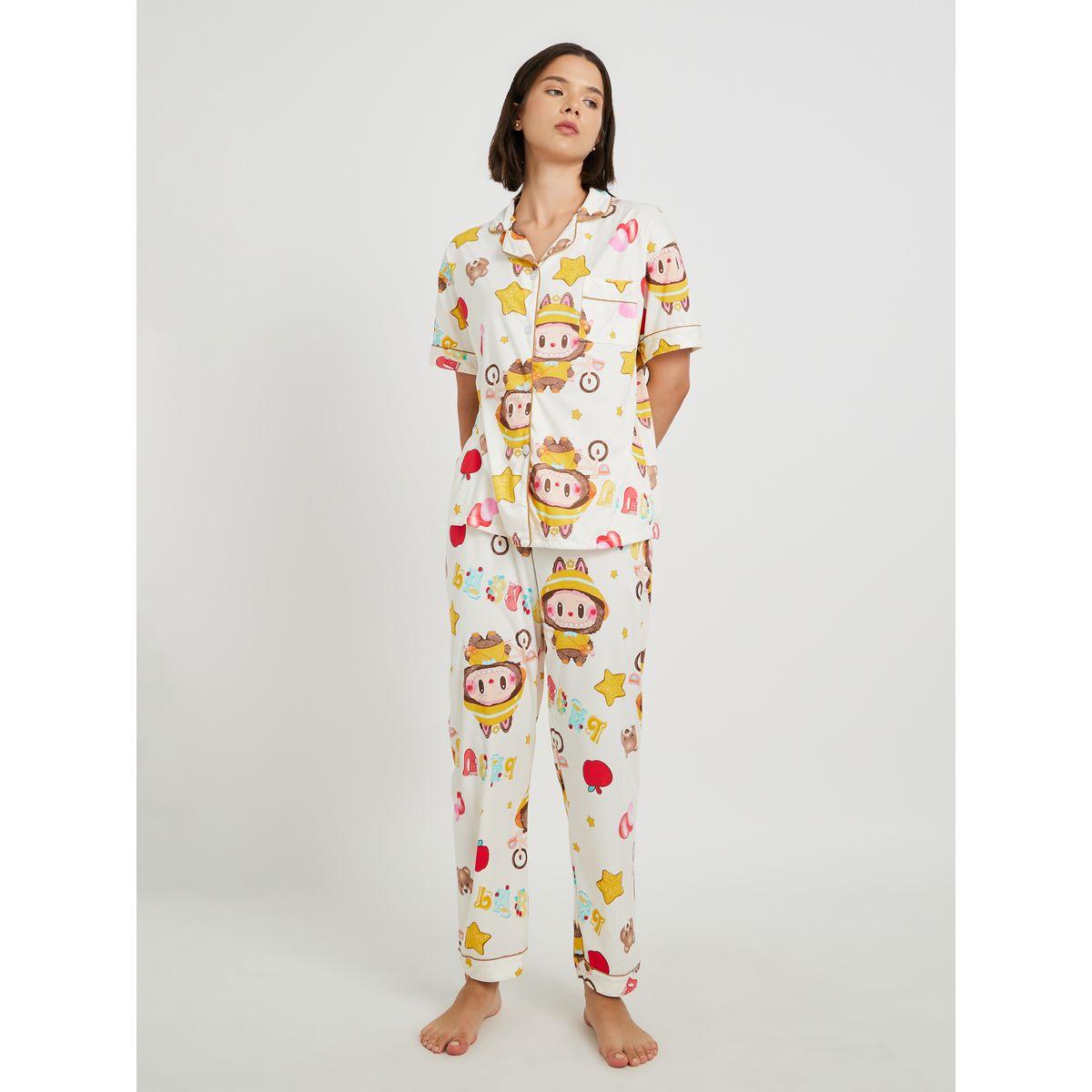 Styli All-Over Print Collared Shirt with Shorts and Pyjama Set-women-clothing-nightwear-pyjamas-longsets-image-1