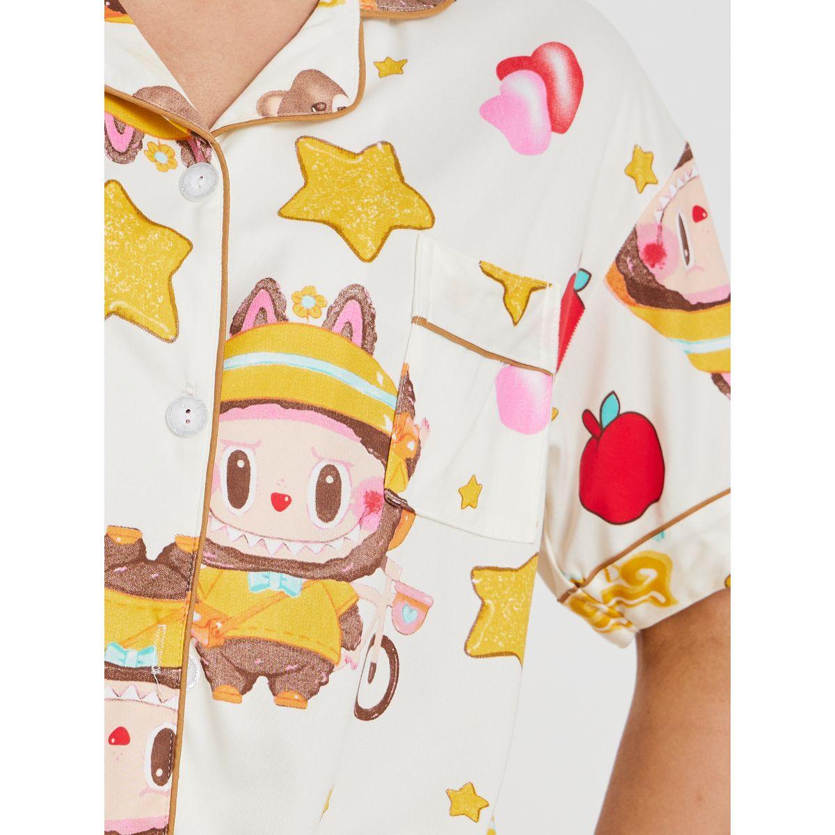 طقم بيجاما من بنطال وشورت مع بلوزة مطبعة بالكامل-women-clothing-nightwear-pyjamas-longsets-image-3