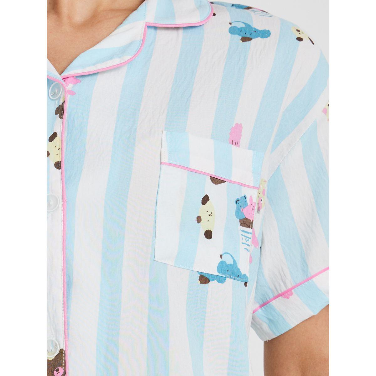 طقم بيجاما من بنطال وشورت مع بلوزة مطبعة بالكامل-women-clothing-nightwear-pyjamas-longsets-image-3