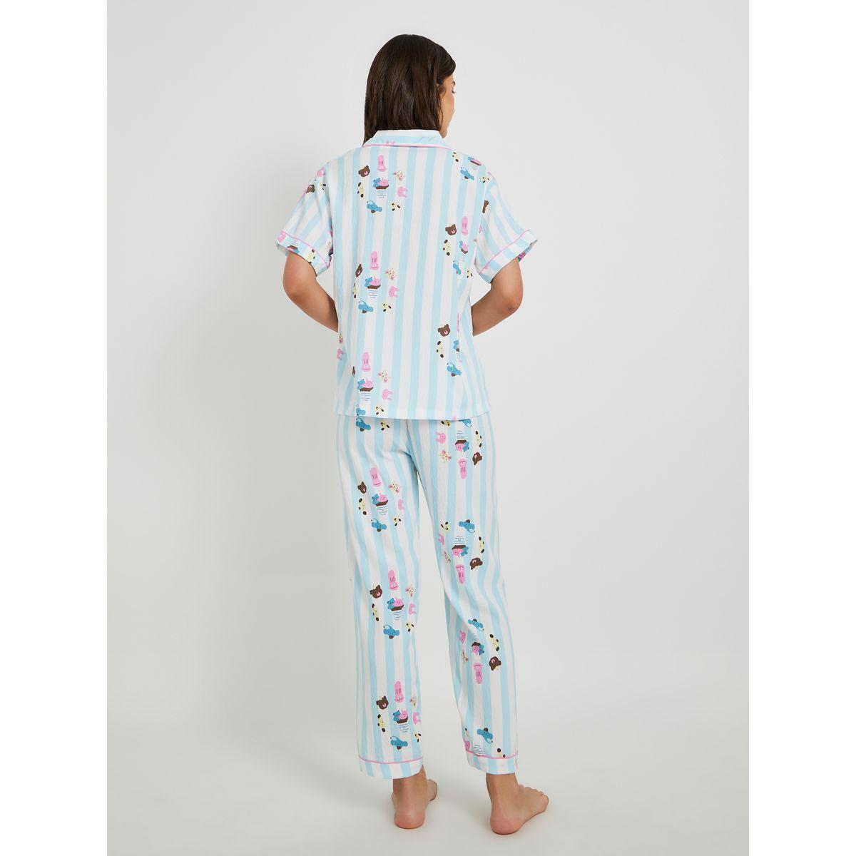 Styli All-Over Print Collared Shirt with Shorts and Pyjama Set-women-clothing-nightwear-pyjamas-longsets-image-4