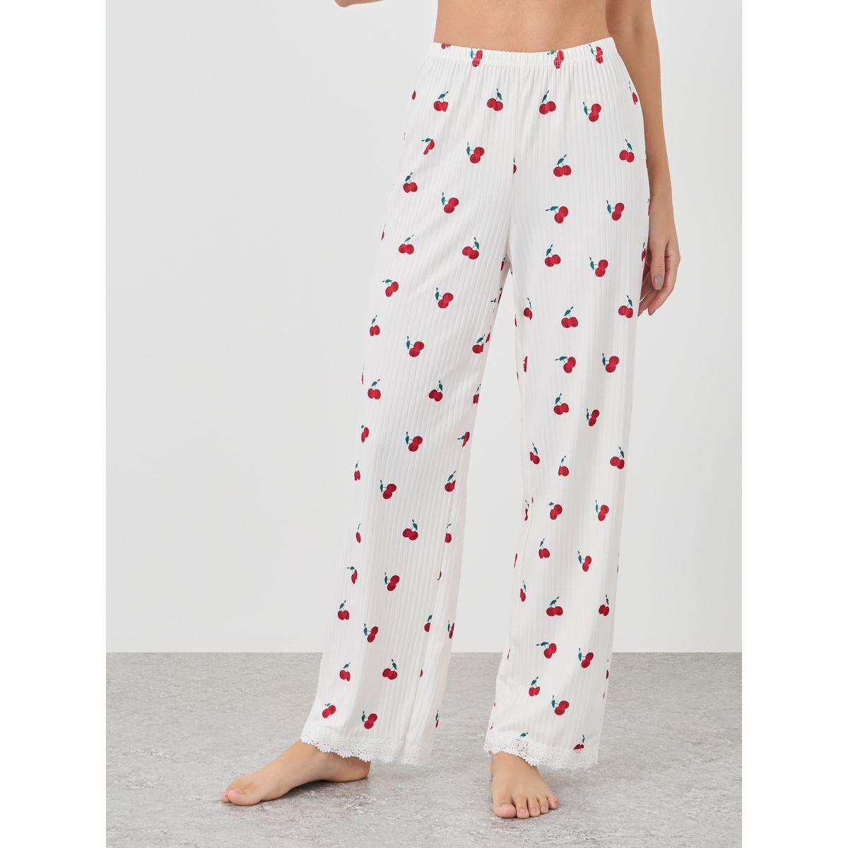 Styli Cherry Print V Neck T-Shirt and Pyjama Set-women-clothing-nightwear-pyjamas-longsets-image-5