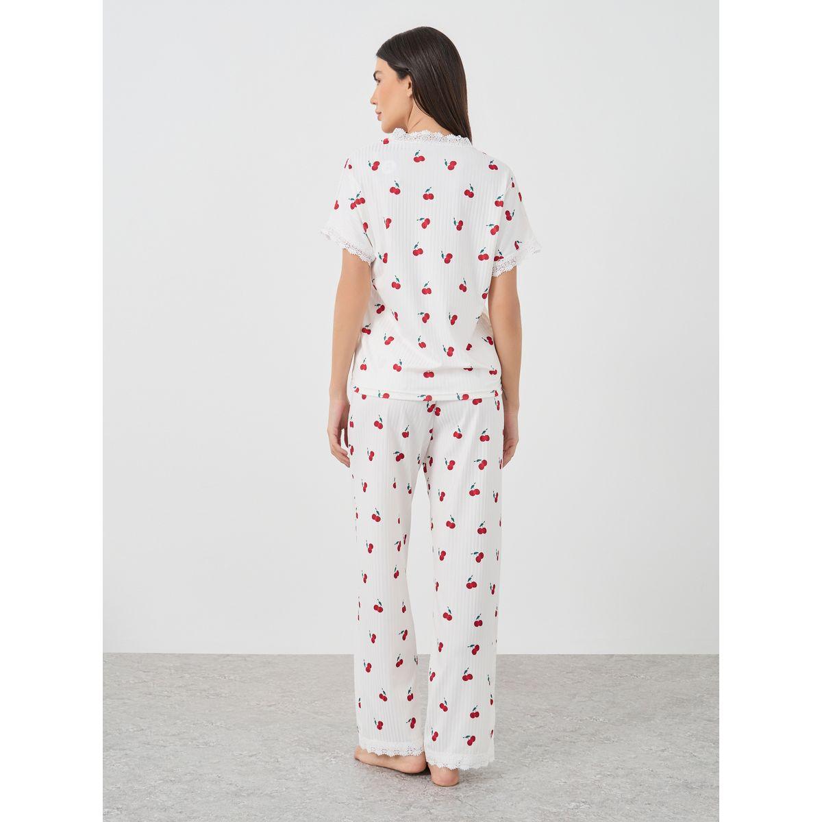 Styli Cherry Print V Neck T-Shirt and Pyjama Set-women-clothing-nightwear-pyjamas-longsets-image-6