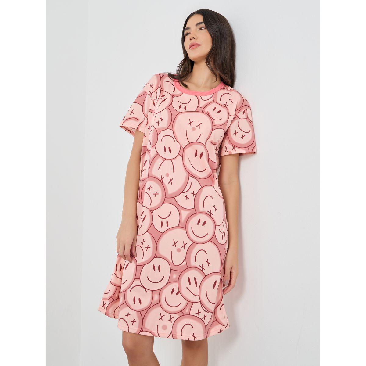 قميص نوم مطبع بالكامل مع أكمام قصيرة-women-clothing-nightwear-nighties-image-1