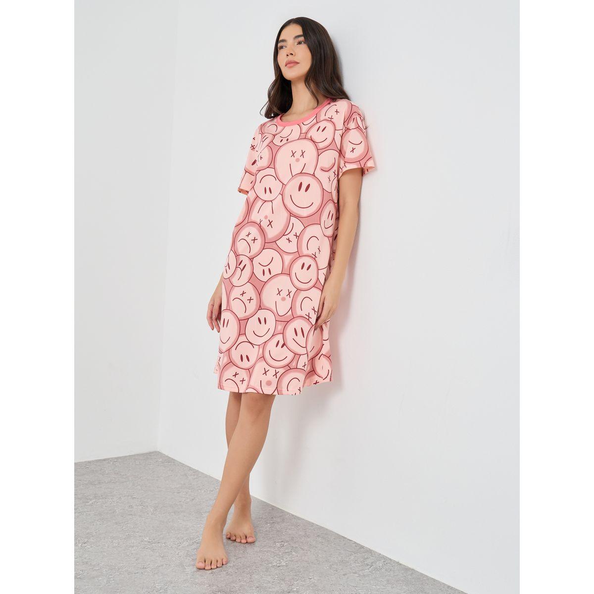 قميص نوم مطبع بالكامل مع أكمام قصيرة-women-clothing-nightwear-nighties-image-2