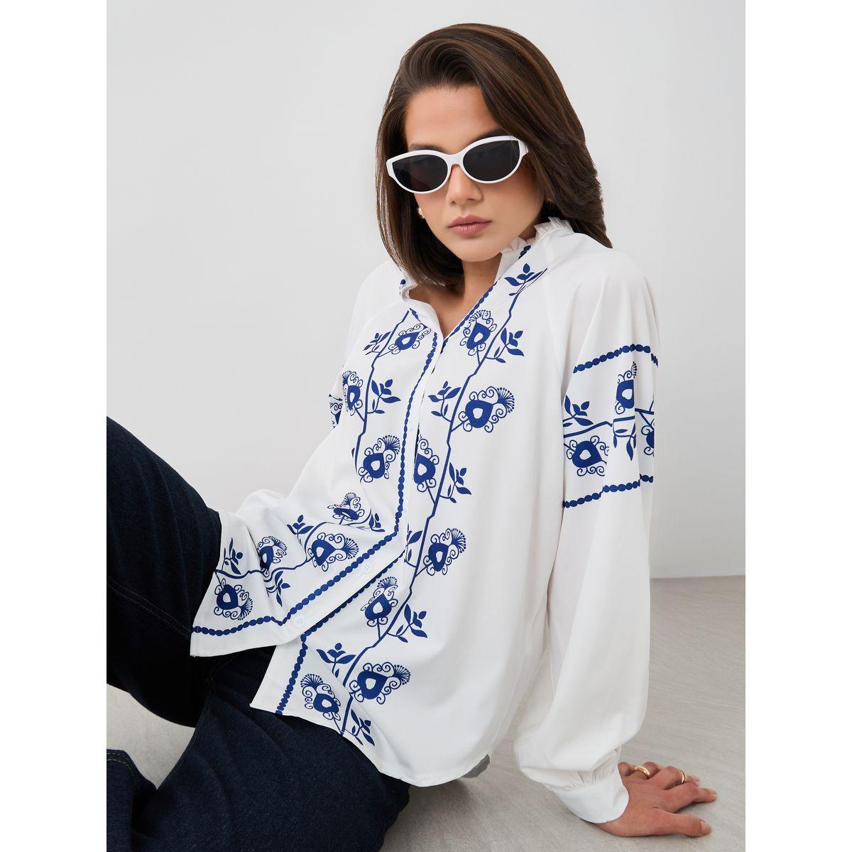Styli Floral Printed Balloon Sleeves Oversized Shirt-women-clothing-shirtsandblouses-shirts-image-1